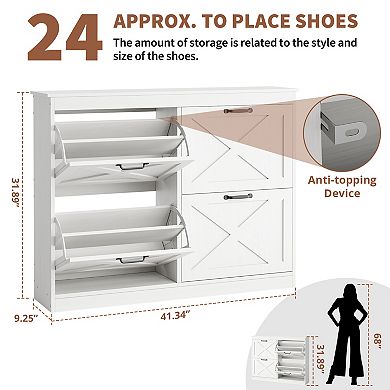 Entryway Shoe Cabinet with 4 Flip Drawers