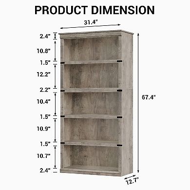 31.4" Wide 5 Tier Bookcase with Storage