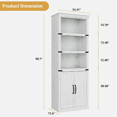 68.7" Tall Farmhouse 5-Tier Bookshelf with Cabinet