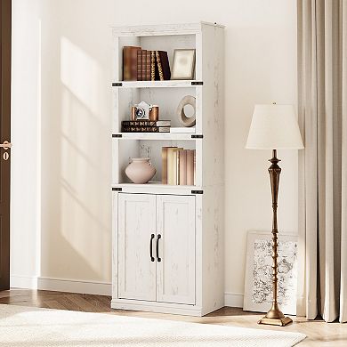68.7" Tall Farmhouse 5-Tier Bookshelf with Cabinet