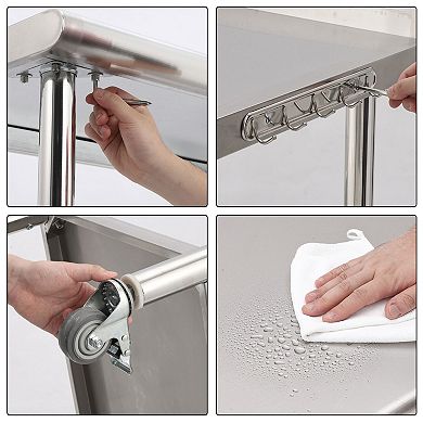 48"x24"x35" Workbench With Casters, Rear Backboard, 08 Curved Edges And Hooks