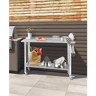 48"x24"x35" Workbench With Casters, Rear Backboard, 08 Curved Edges And Hooks