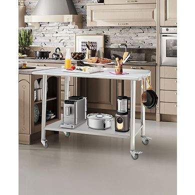 48"x24"x35" Workbench With Casters, Rear Backboard, 08 Curved Edges And Hooks