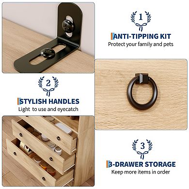 70" Bookcase with 3 Storage Drawers