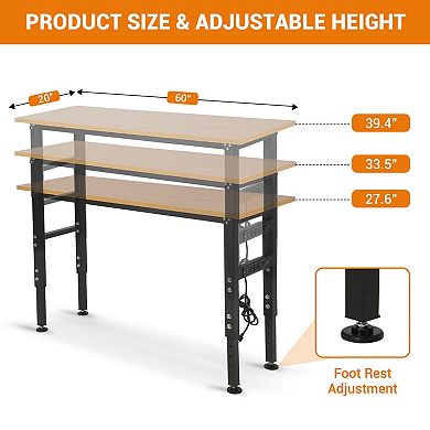 60" Adjustable Height Workbench with Power Outlet