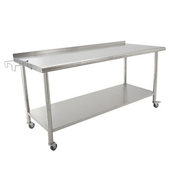 72"x30"x35" Workbench With Caster Wheels,Rear Backsplash,08 Straight Edge And Removable Trash Rack