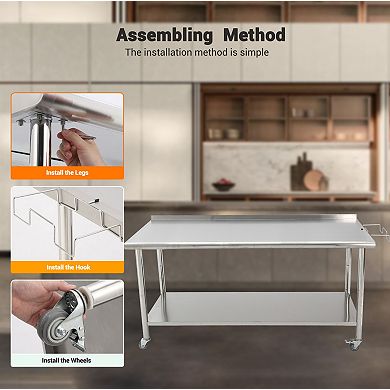 72"x30"x35" Workbench With Caster Wheels,Rear Backsplash,08 Straight Edge And Removable Trash Rack