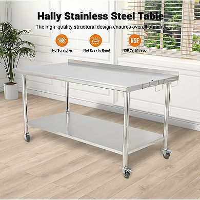 72"x30"x35" Workbench With Caster Wheels,Rear Backsplash,08 Straight Edge And Removable Trash Rack