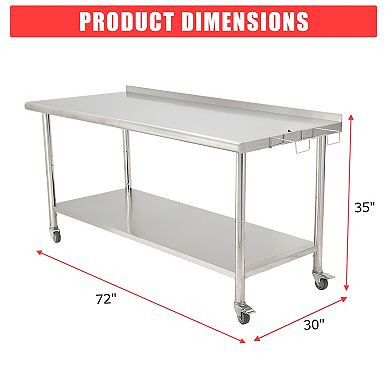 72"x30"x35" Workbench With Caster Wheels,Rear Backsplash,08 Straight Edge And Removable Trash Rack