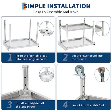36"X24"x30" Stainless Steel Grill Stand Table With Casters - Removable Baffle