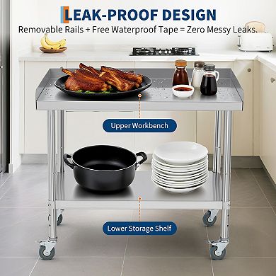 36"X24"x30" Stainless Steel Grill Stand Table With Casters - Removable Baffle