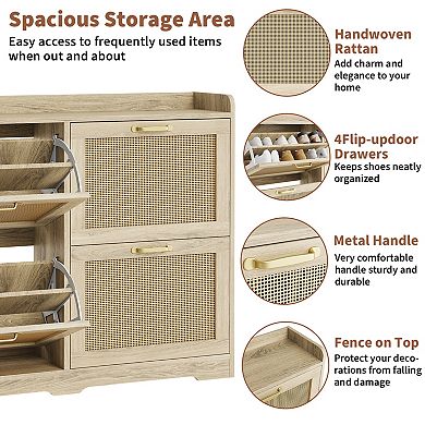 Shoe Cabinet with 4 Flip Drawers