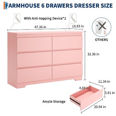 47 in MDF 6-Drawer Dresser