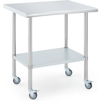 24x30 Stainless Steel Prep Table with 4 Locking Casters