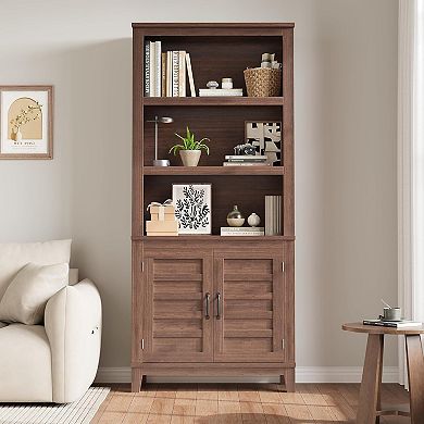 Bookcase with Door 5 Tier Storage Bookshelf