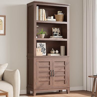 Bookcase with Door 5 Tier Storage Bookshelf