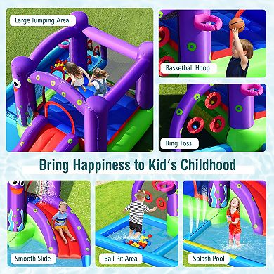 Inflatable Water Slide Park with Splash Pool and 750W Blower