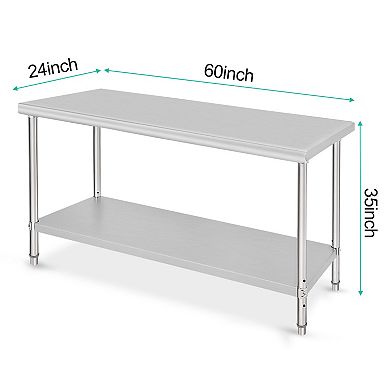 60x24x35 Inch Double-Decker Workbench Without Casters Or Rear Panel