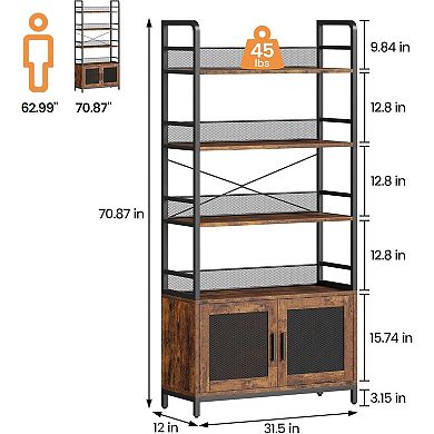 Industrial Vintage Brown 4-Tier Bookshelf