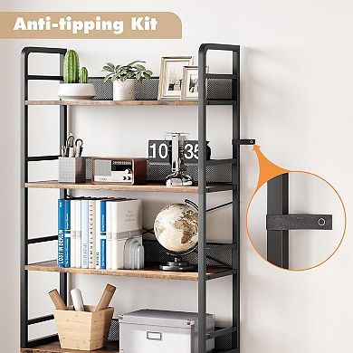 Industrial Vintage Brown 4-Tier Bookshelf