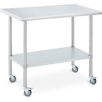 24x48 Stainless Steel Prep Table with 4 Locking Casters