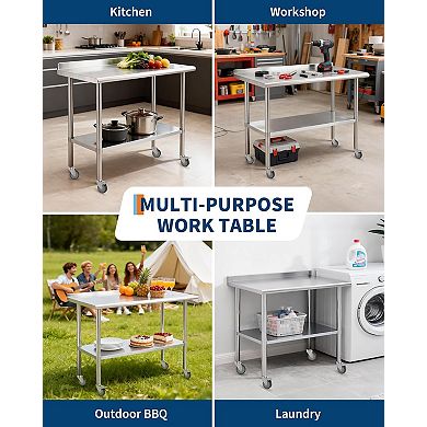 24x48 Stainless Steel Prep Table with 4 Locking Casters