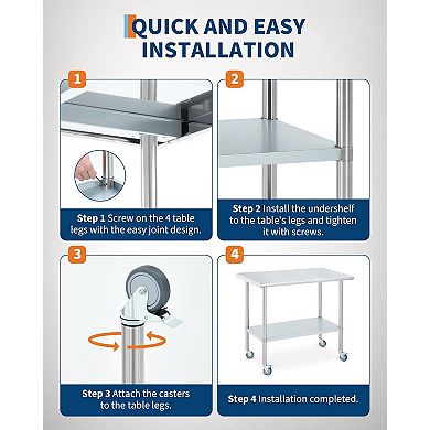 24x48 Stainless Steel Prep Table with 4 Locking Casters