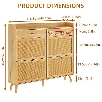 Rattan Shoe Storage Cabinet with 2 Drawers