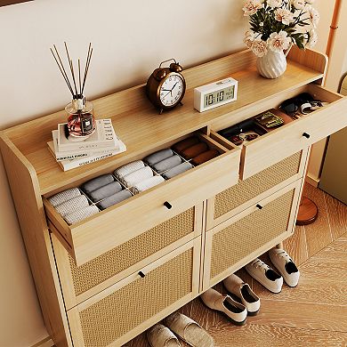 Rattan Shoe Storage Cabinet with 2 Drawers