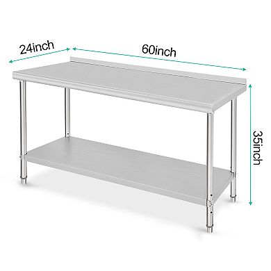 60x24x35 Inch Double-Layer Workbench Without Casters And With A Rear Panel