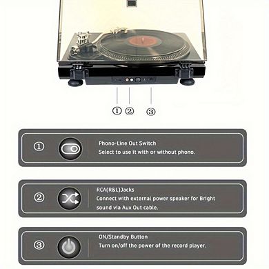 2-Speed Vinyl Record Player with Beltdrive System, Pre Amplifier, RCA Line, Auto-Return, 33/45 RPM