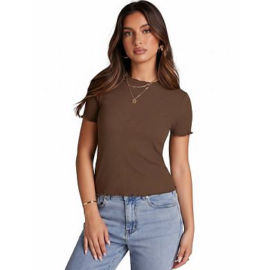 Women's Ribbed Crewneck Short Sleeve Top