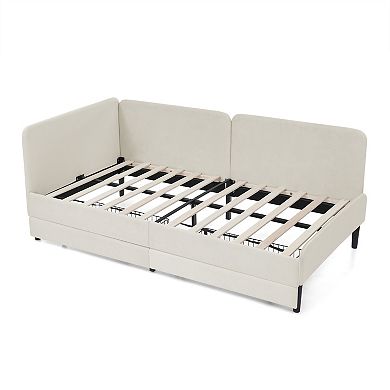 Lufeiya Twin Size Upholstered Platform Sofa Bed with 2 Storage Drawers, Adjustable Velvet Daybed