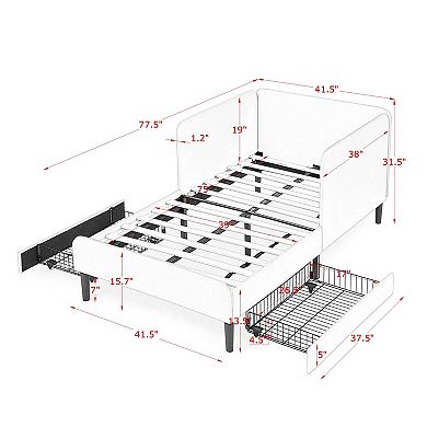 Lufeiya Twin Size Upholstered Platform Sofa Bed with 2 Storage Drawers, Adjustable Velvet Daybed