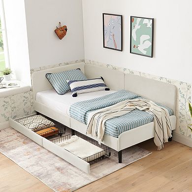 Lufeiya Twin Size Upholstered Platform Sofa Bed with 2 Storage Drawers, Adjustable Velvet Daybed
