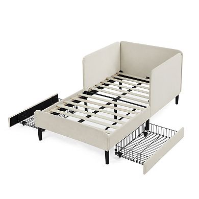 Lufeiya Twin Size Upholstered Platform Sofa Bed with 2 Storage Drawers, Adjustable Velvet Daybed