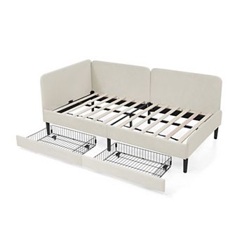 Lufeiya Twin Size Upholstered Platform Sofa Bed with 2 Storage Drawers, Adjustable Velvet Daybed