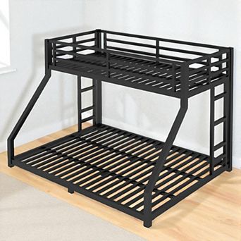 Lufeiya Twin XL Over Queen Metal Bunk Bed Frame with Guardrails and Dual Side Ladders, Space-Saving
