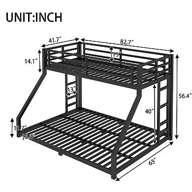 Lufeiya Twin XL Over Queen Metal Bunk Bed Frame with Guardrails and Dual Side Ladders, Space-Saving