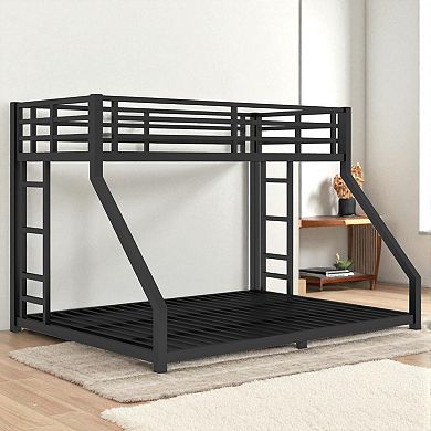 Lufeiya Twin XL Over Queen Metal Bunk Bed Frame with Guardrails and Dual Side Ladders, Space-Saving
