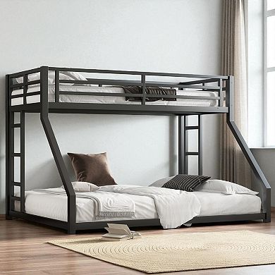 Lufeiya Twin XL Over Queen Metal Bunk Bed Frame with Guardrails and Dual Side Ladders, Space-Saving