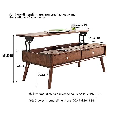 Lift Top Coffee Table with Hidden Storage and Smooth Safety Design