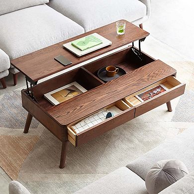 Lift Top Coffee Table with Hidden Storage and Smooth Safety Design