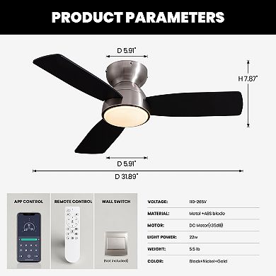 Moooni Smart Low-Profile Ceiling Fan with Light and Remote