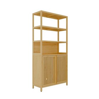 64 Inch 100% Bamboo Storage Cabinet with Double Doors and Shelves