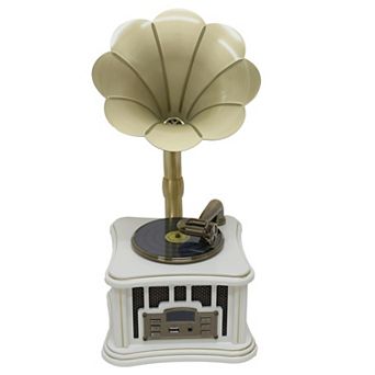 Wireless Mini Vintage Gramophone Speaker with USB/Aux Input, Dual Speaker Retro Turntable System