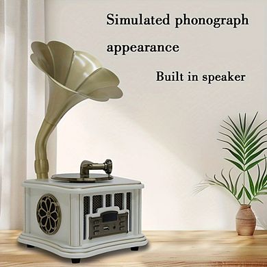 Wireless Mini Vintage Gramophone Speaker with USB/Aux Input, Dual Speaker Retro Turntable System