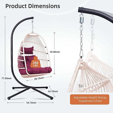 Durable Folding Egg Chair with Stand and Adjustable Chain