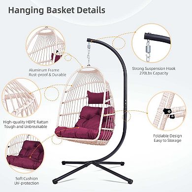 Durable Folding Egg Chair with Stand and Adjustable Chain