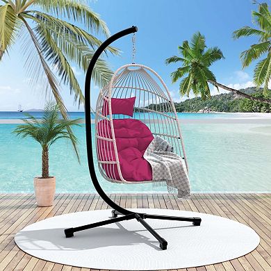 Durable Folding Egg Chair with Stand and Adjustable Chain
